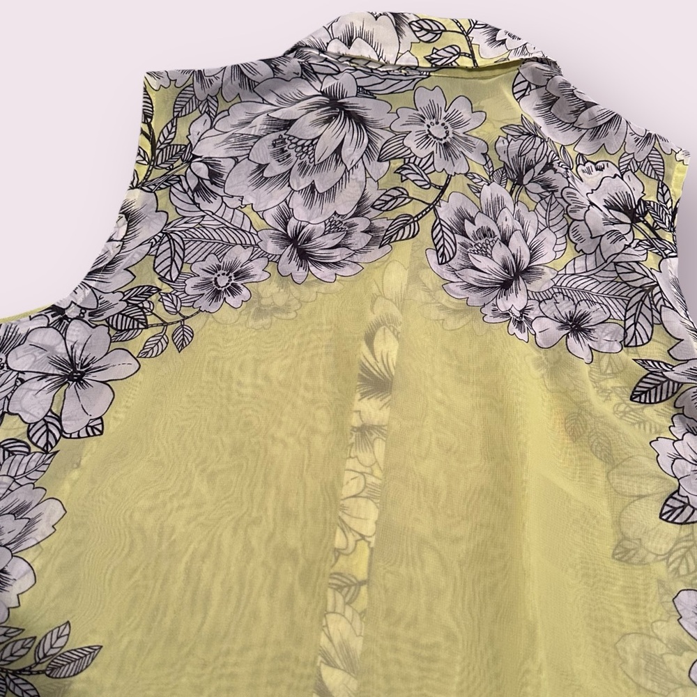 Women's Apt. 9 Neon Yellow Floral Sheer Sleeveless Button Front Blouse Size Med - Picture 8 of 9